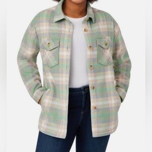 Women’s Shacket Jacket Heavy Button Front PLAID Size XS Mint Green Plaid